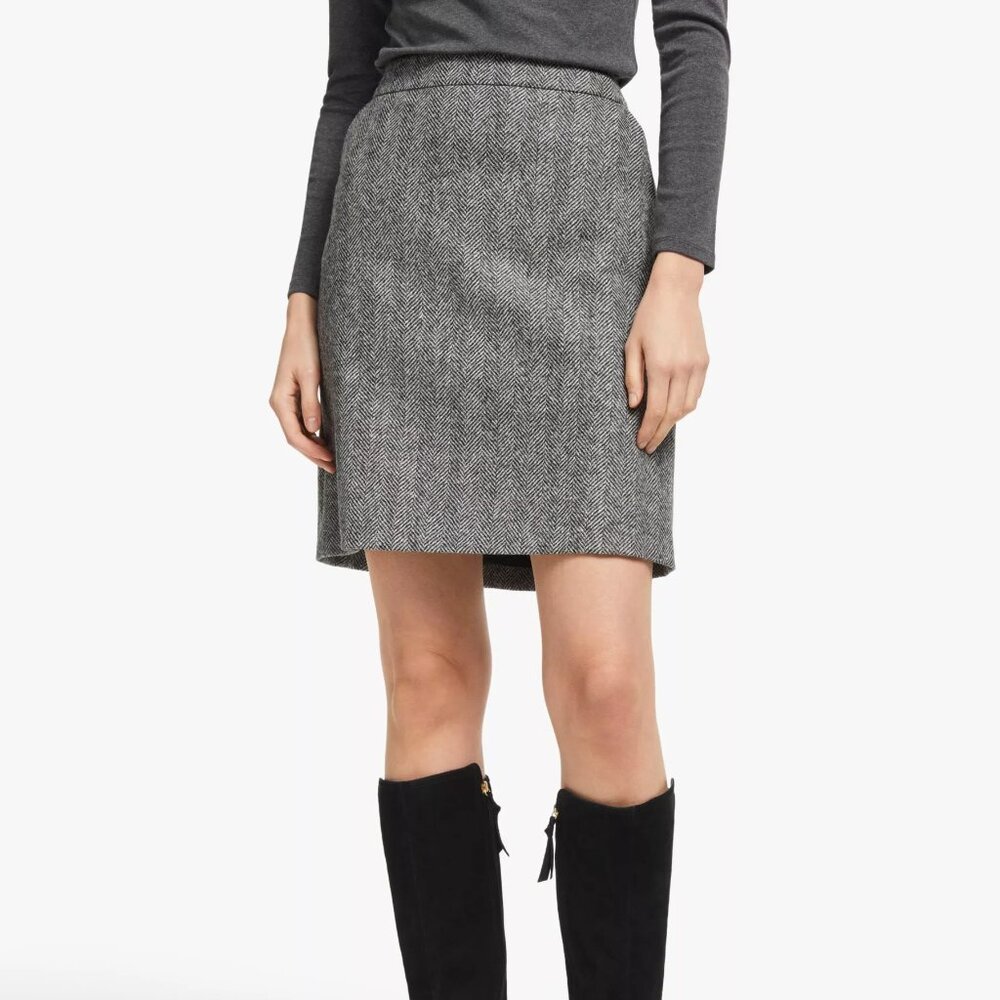 NWT Boden Heritage Tweed Herringbone Wool Skirt Gray Size US 2 UK 6